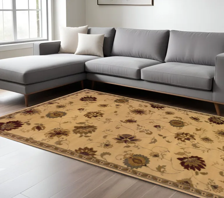 Ivory Green Brown Blue And Rust Floral Power Loom Stain Resistant Area Rug Photo 4