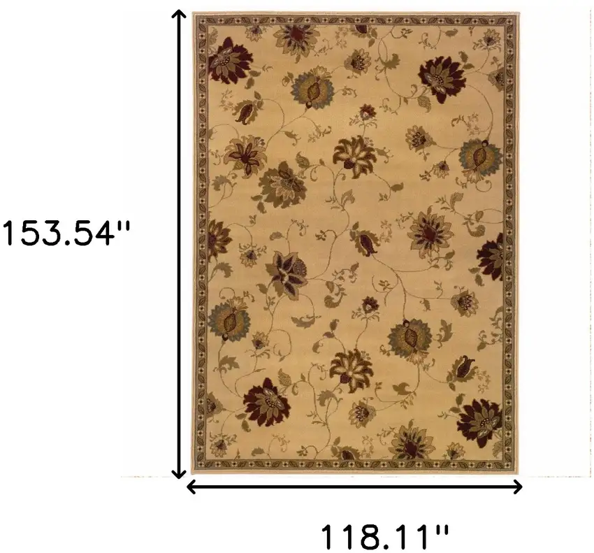 Ivory Green Brown Blue And Rust Floral Power Loom Stain Resistant Area Rug Photo 4