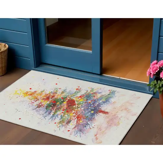 Ivory Green Purple Yellow And Blush Abstract Washable Indoor Outdoor Area Rug Photo 2