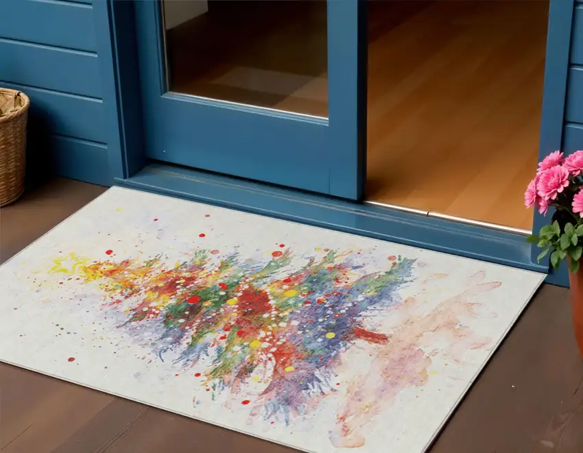 Ivory Green Purple Yellow And Blush Abstract Washable Indoor Outdoor Area Rug Photo 2