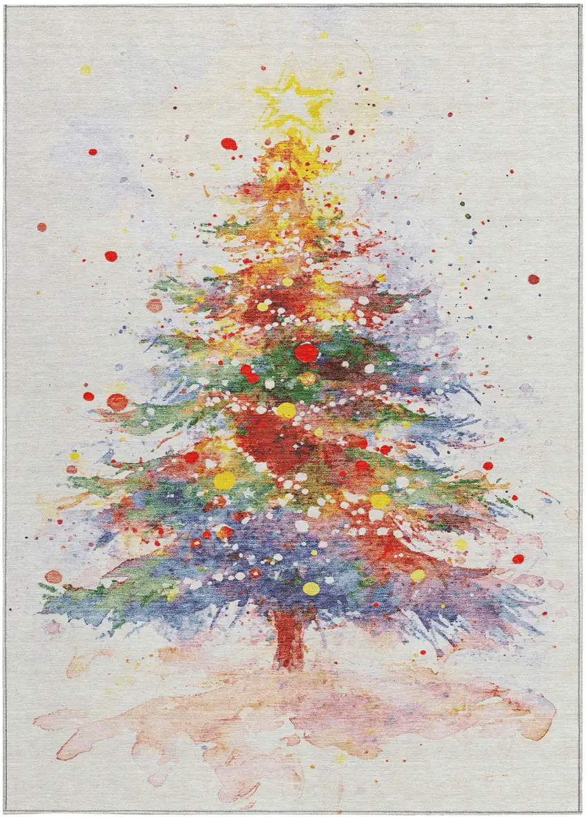 Ivory Green Purple Yellow And Blush Abstract Washable Indoor Outdoor Area Rug Photo 3