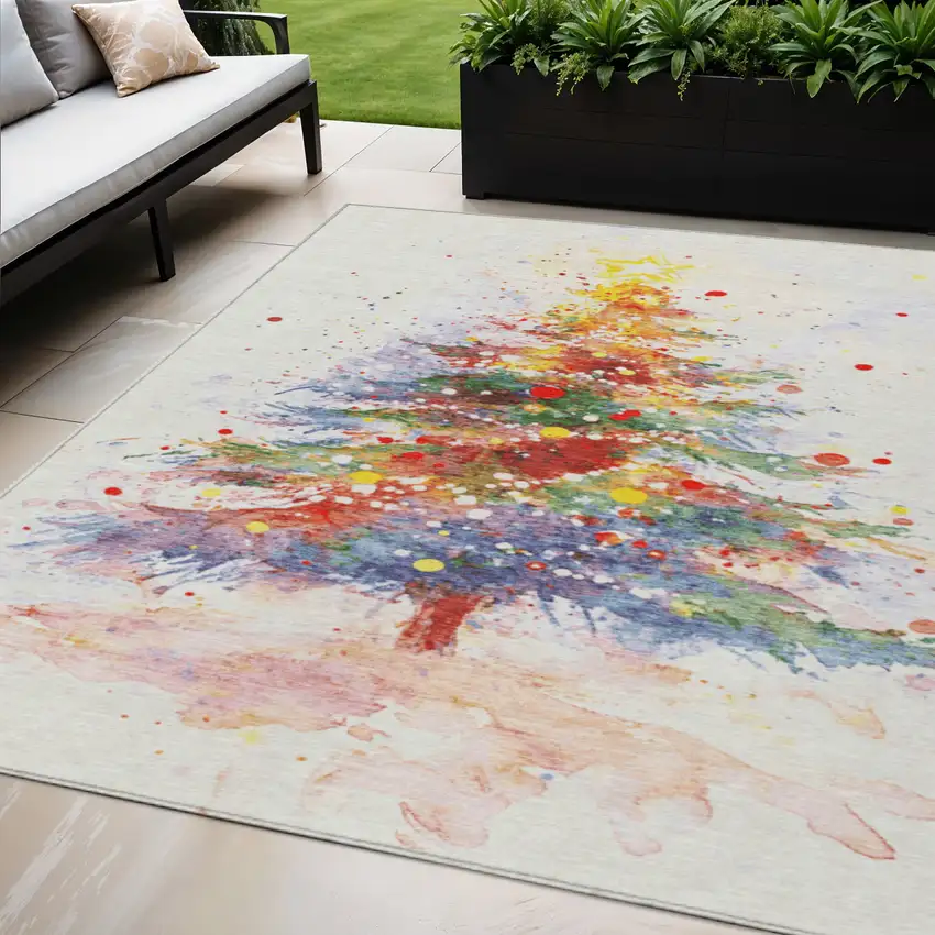 Ivory Green Purple Yellow And Blush Abstract Washable Indoor Outdoor Area Rug Photo 2
