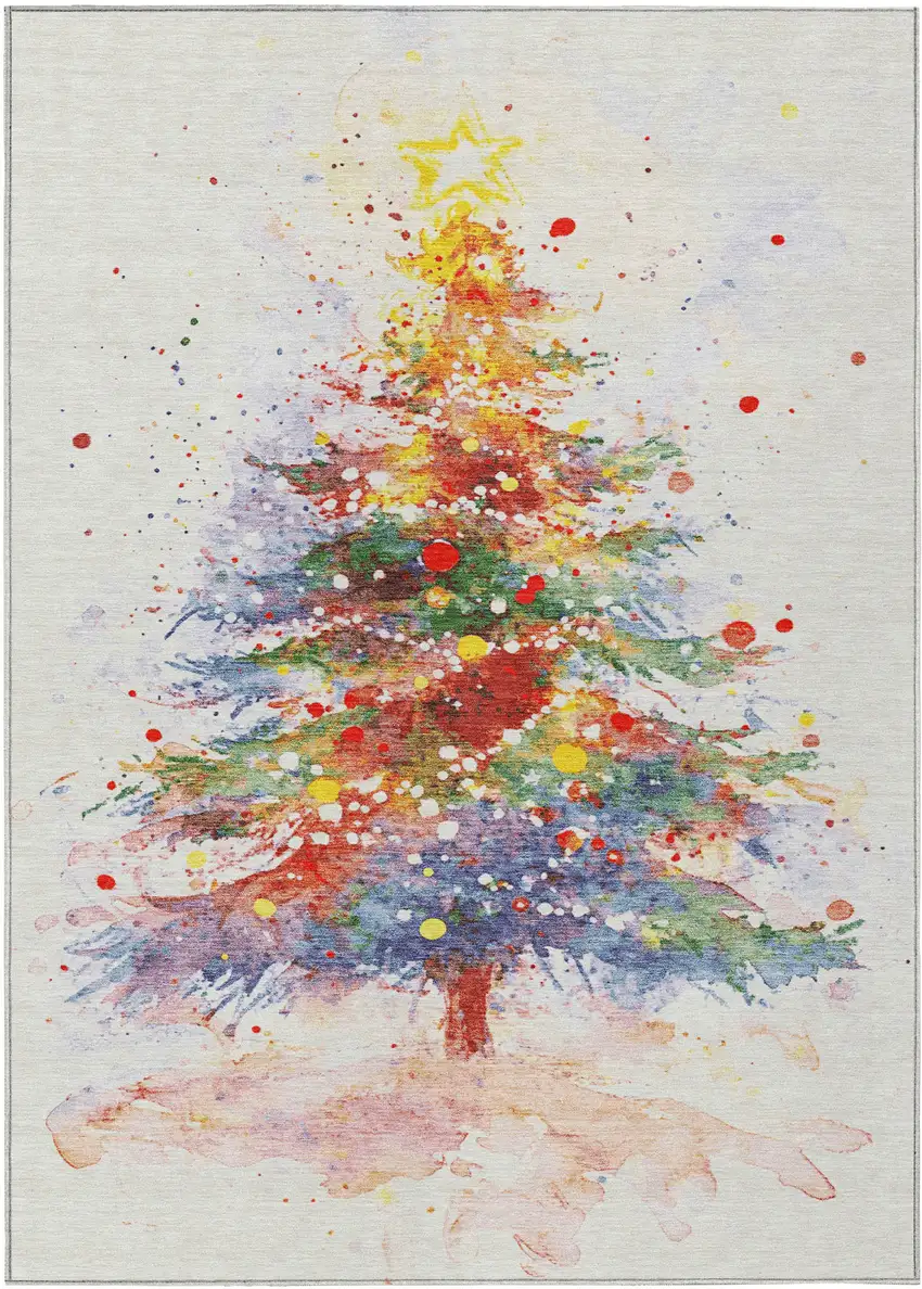 Ivory Green Purple Yellow And Blush Abstract Washable Indoor Outdoor Area Rug Photo 1