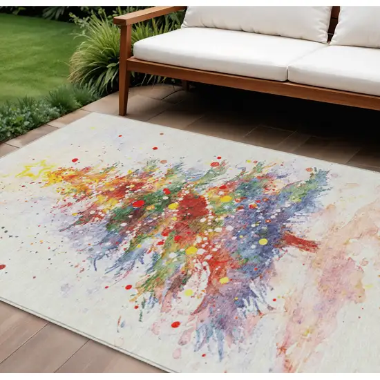 Ivory Green Purple Yellow And Blush Abstract Washable Indoor Outdoor Area Rug Photo 2