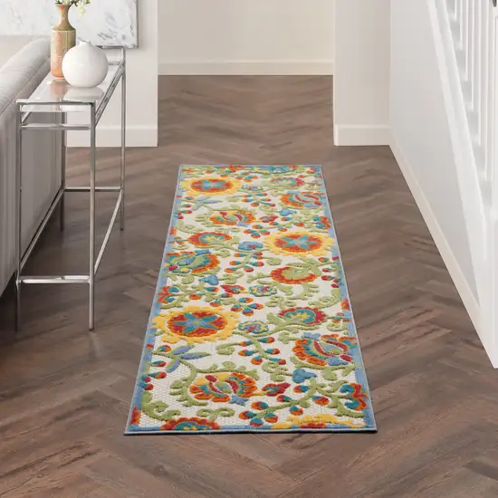 Ivory Green Yellow Floral Non Skid Indoor Outdoor Runner Rug Photo 9