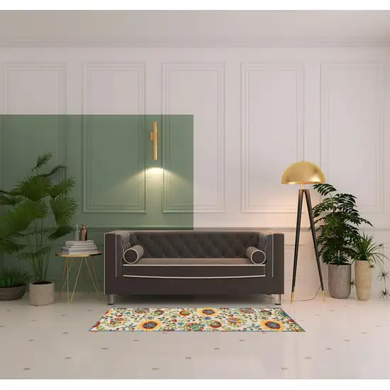 Ivory Green Yellow Floral Non Skid Indoor Outdoor Runner Rug Photo 2