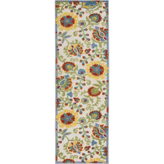 Ivory Green Yellow Floral Non Skid Indoor Outdoor Runner Rug Photo 2