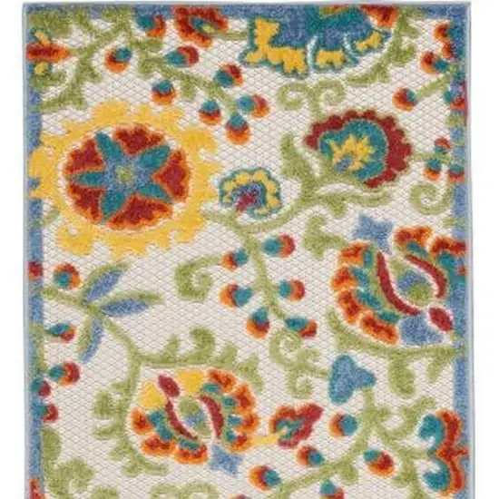 Ivory Green Yellow Floral Non Skid Indoor Outdoor Runner Rug Photo 4