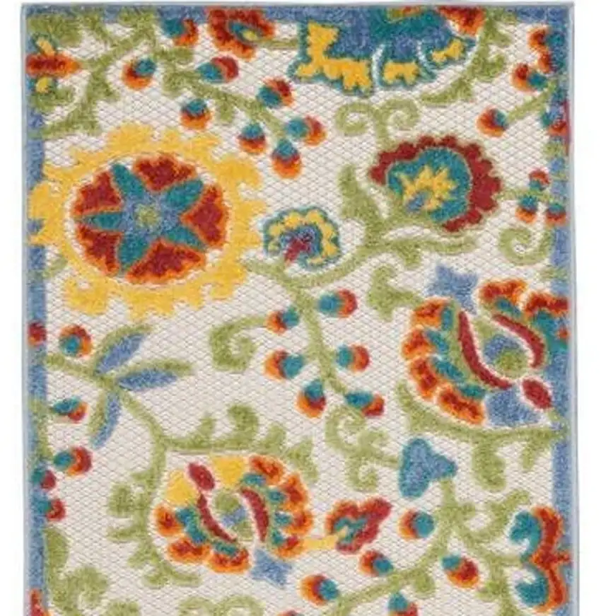 Ivory Green Yellow Floral Non Skid Indoor Outdoor Runner Rug Photo 4