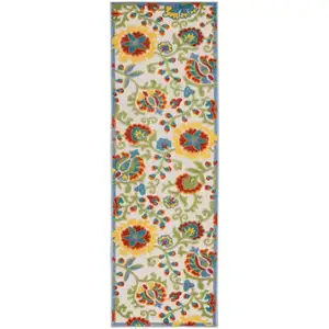 Photo of Ivory Green Yellow Floral Non Skid Indoor Outdoor Runner Rug
