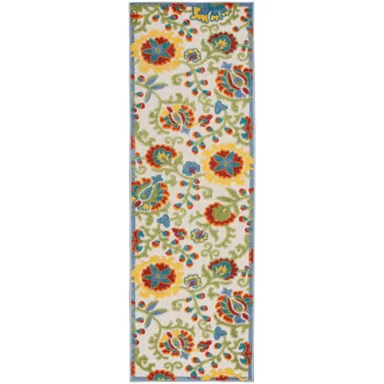 Ivory Green Yellow Floral Non Skid Indoor Outdoor Runner Rug Photo 1