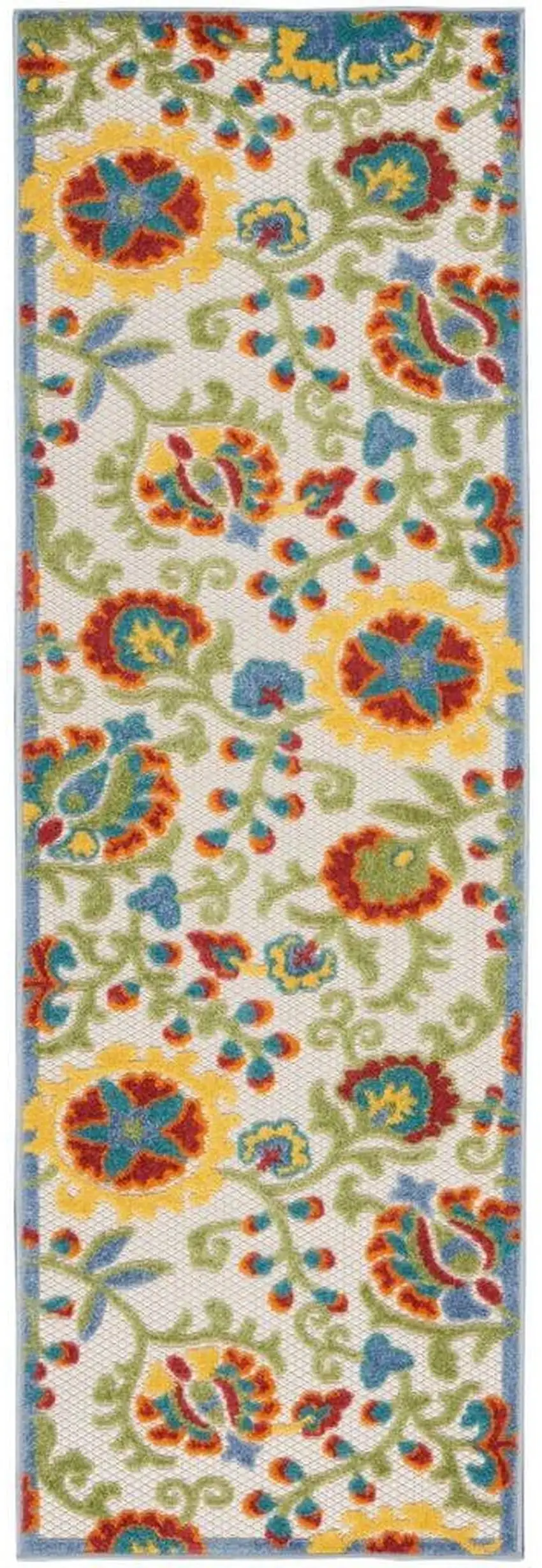 Ivory Green Yellow Floral Non Skid Indoor Outdoor Runner Rug Photo 1