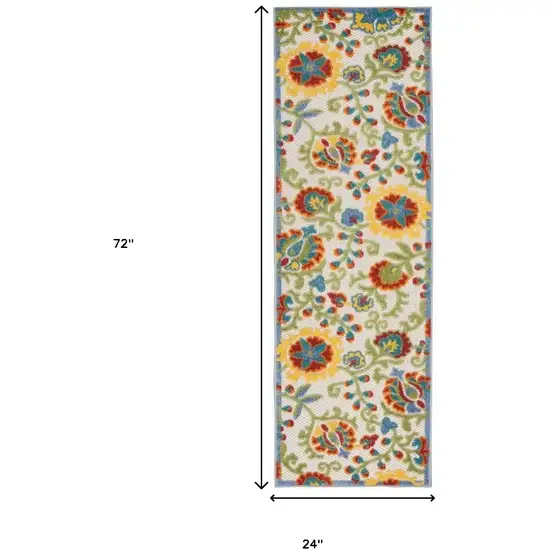 Ivory Green Yellow Floral Non Skid Indoor Outdoor Runner Rug Photo 5