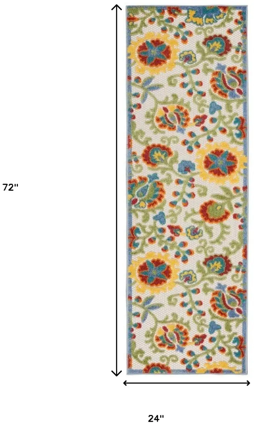 Ivory Green Yellow Floral Non Skid Indoor Outdoor Runner Rug Photo 5