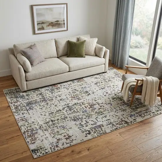 Ivory Green and Blue Abstract Power Loom Area Rug Photo 1