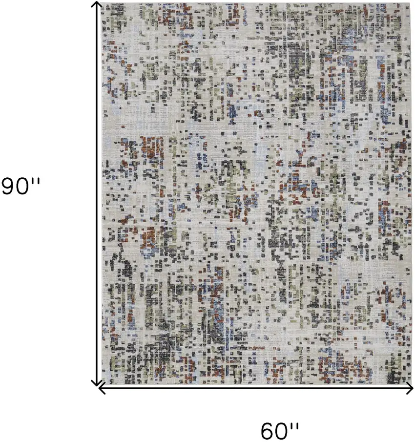 Ivory Green and Blue Abstract Power Loom Area Rug Photo 3