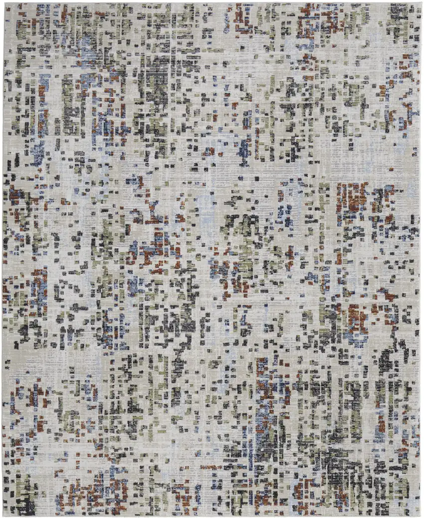 Ivory Green and Blue Abstract Power Loom Area Rug Photo 6