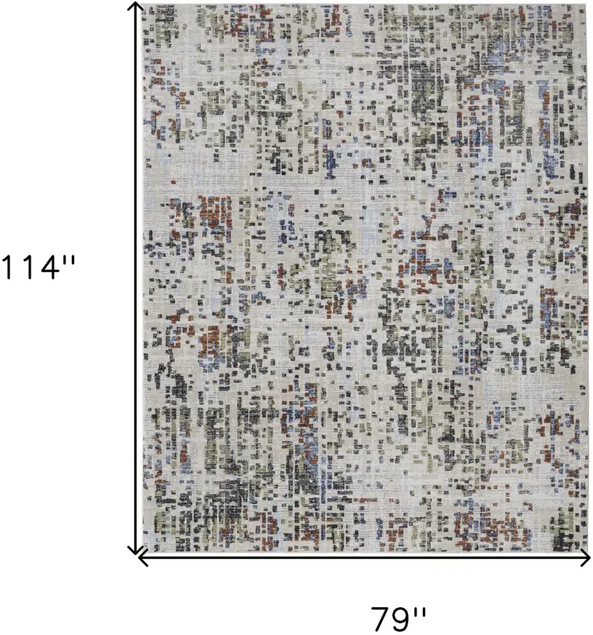 Ivory Green and Blue Abstract Power Loom Area Rug Photo 3