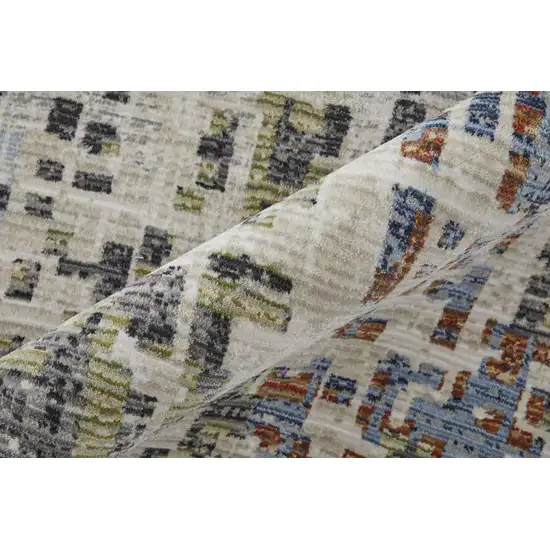 Ivory Green and Blue Abstract Power Loom Area Rug Photo 9