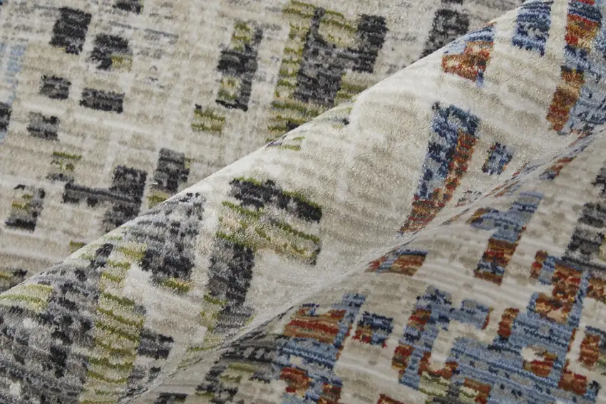 Ivory Green and Blue Abstract Power Loom Area Rug Photo 9