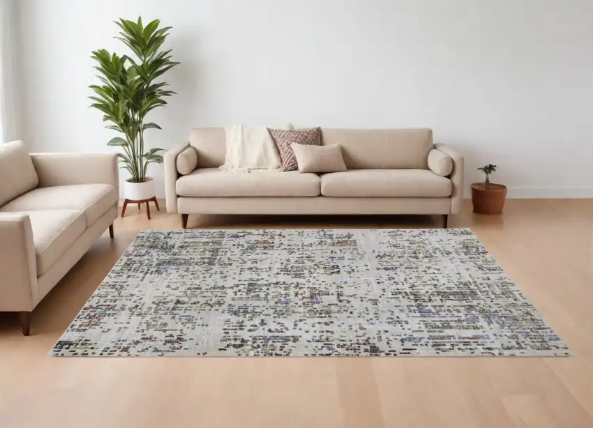 Ivory Green and Blue Abstract Power Loom Area Rug Photo 1