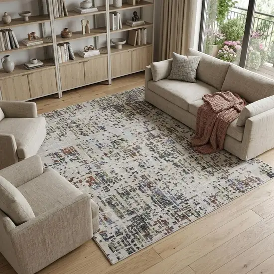Ivory Green and Blue Abstract Power Loom Area Rug Photo 1