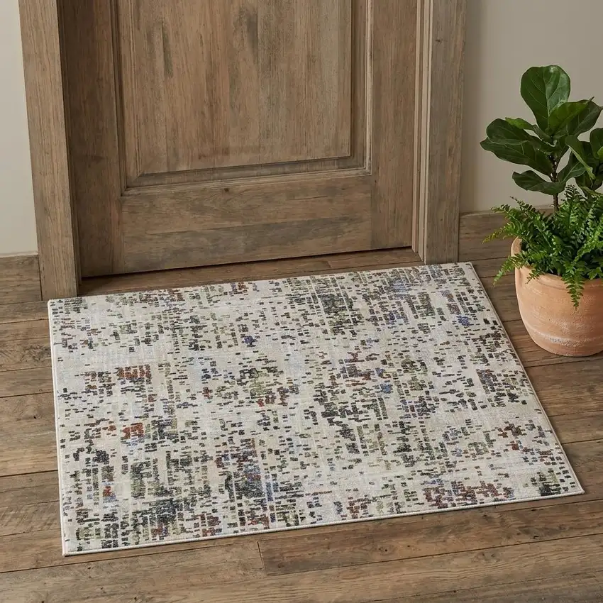 Ivory Green and Blue Abstract Power Loom Area Rug Photo 1