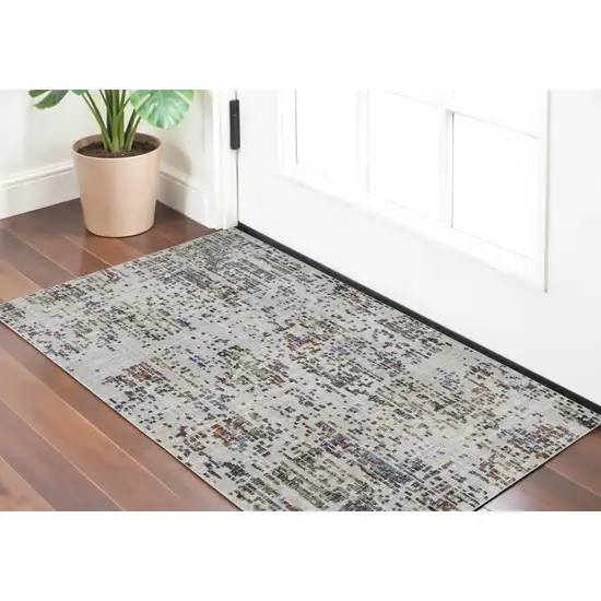 Ivory Green and Blue Abstract Power Loom Area Rug Photo 1