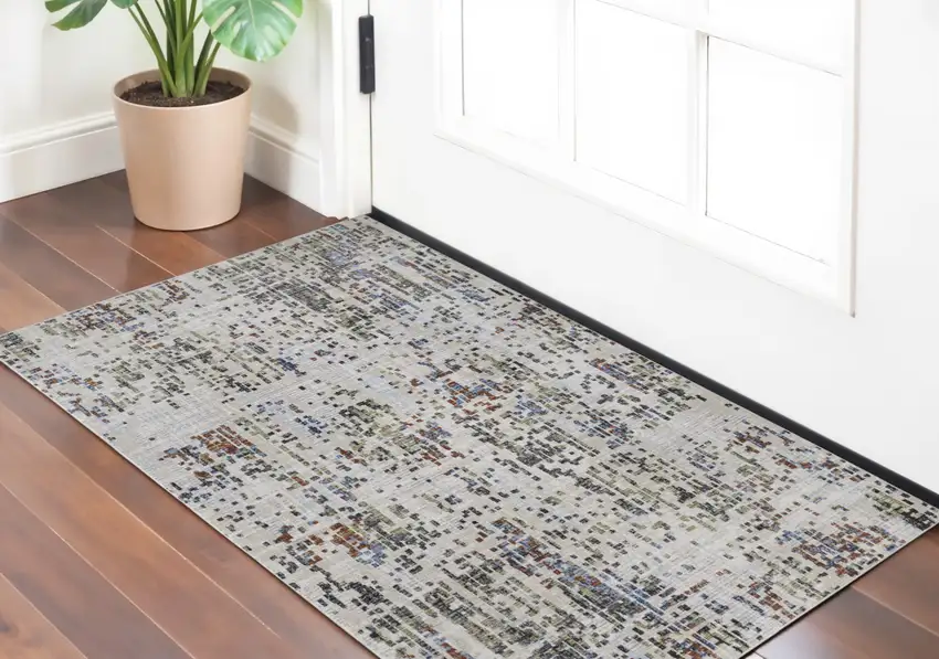 Ivory Green and Blue Abstract Power Loom Area Rug Photo 1