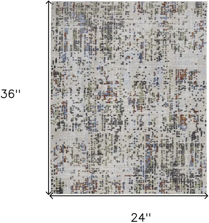 Ivory Green and Blue Abstract Power Loom Area Rug Photo 3