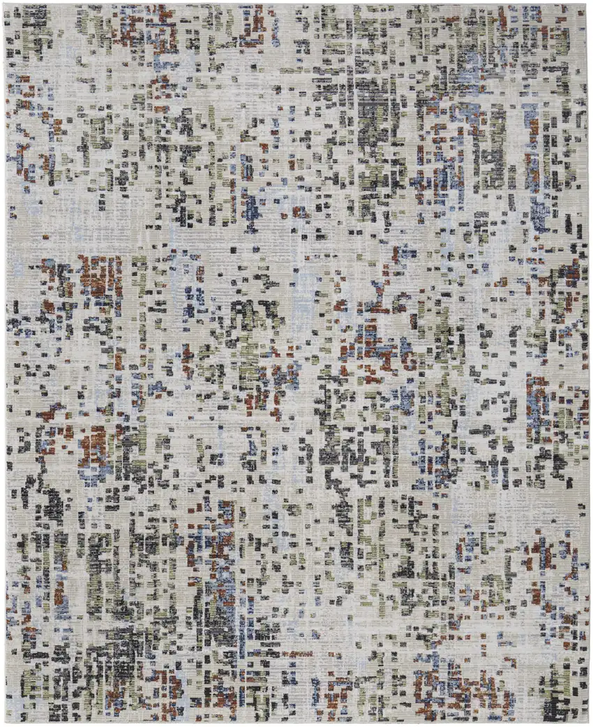 Ivory Green and Blue Abstract Power Loom Area Rug Photo 2