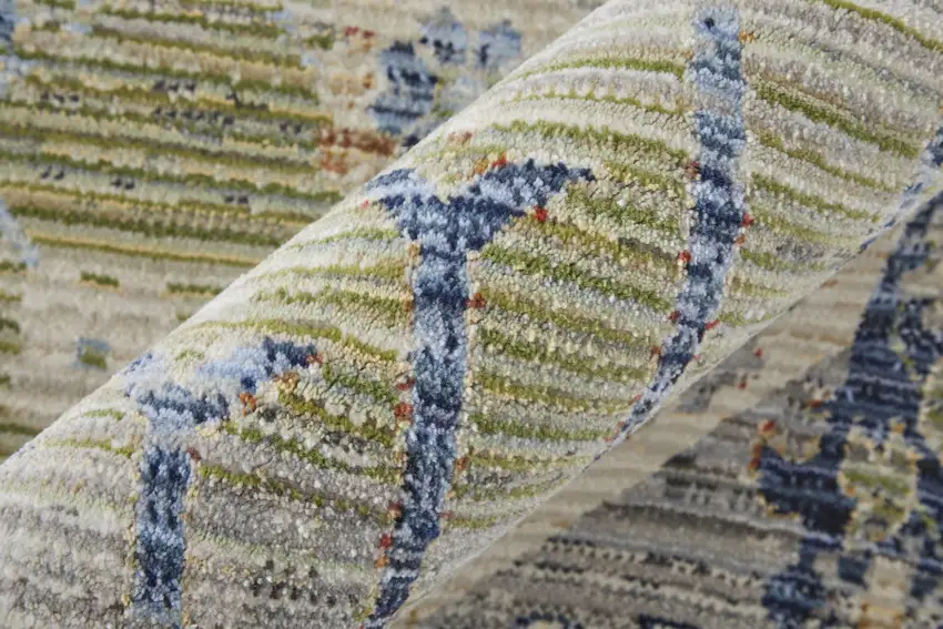 Ivory Green and Blue Abstract Power Loom Worn Faded Area Rug Photo 9