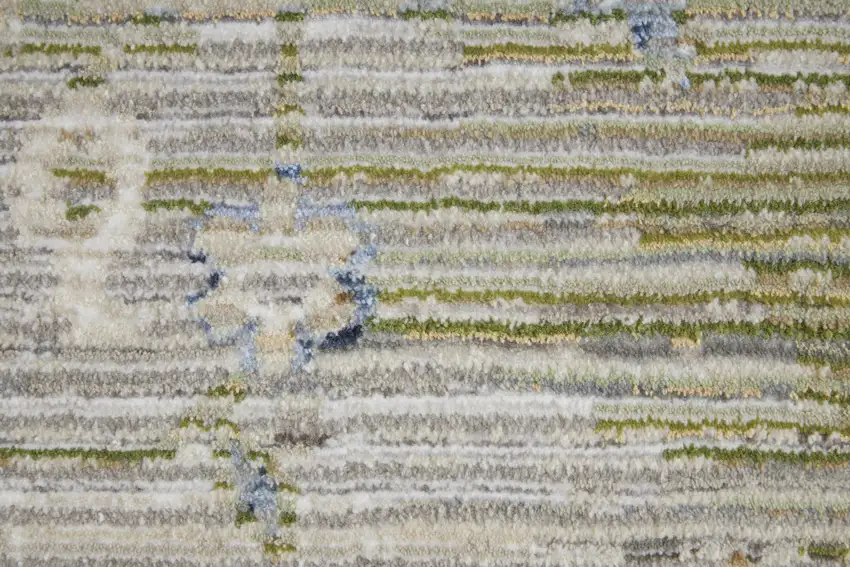 Ivory Green and Blue Abstract Power Loom Worn Faded Area Rug Photo 7