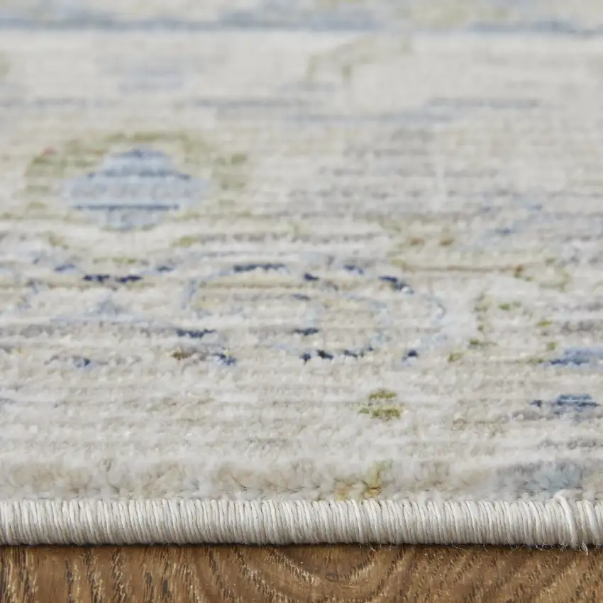 Ivory Green and Blue Abstract Power Loom Worn Faded Area Rug Photo 9