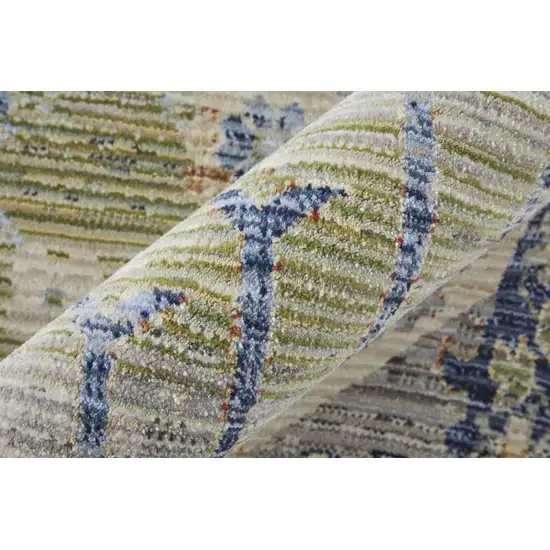 Ivory Green and Blue Abstract Power Loom Worn Faded Area Rug Photo 9