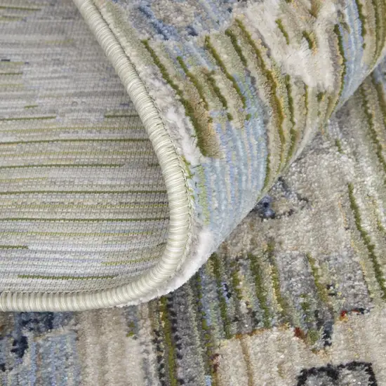 Ivory Green and Blue Floral Power Loom Worn Faded Area Rug Photo 8