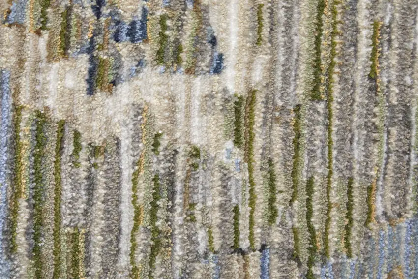 Ivory Green and Blue Floral Power Loom Worn Faded Area Rug Photo 9