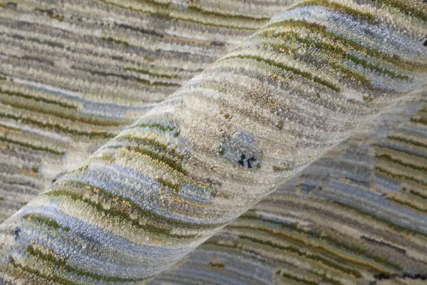 Ivory Green and Blue Floral Power Loom Worn Faded Area Rug Photo 7