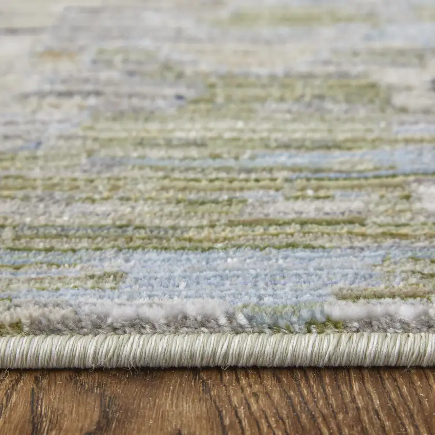 Ivory Green and Blue Floral Power Loom Worn Faded Area Rug Photo 9