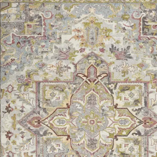 Gray Green And Ivory Floral Medallion Area Rug Photo 8