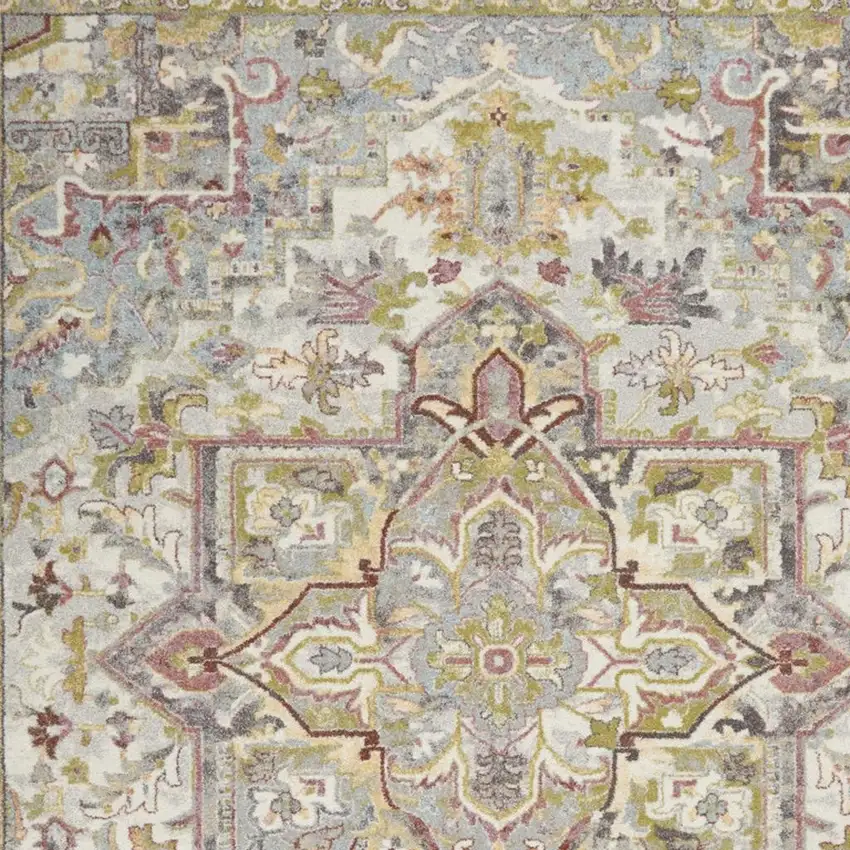 Gray Green And Ivory Floral Medallion Area Rug Photo 8