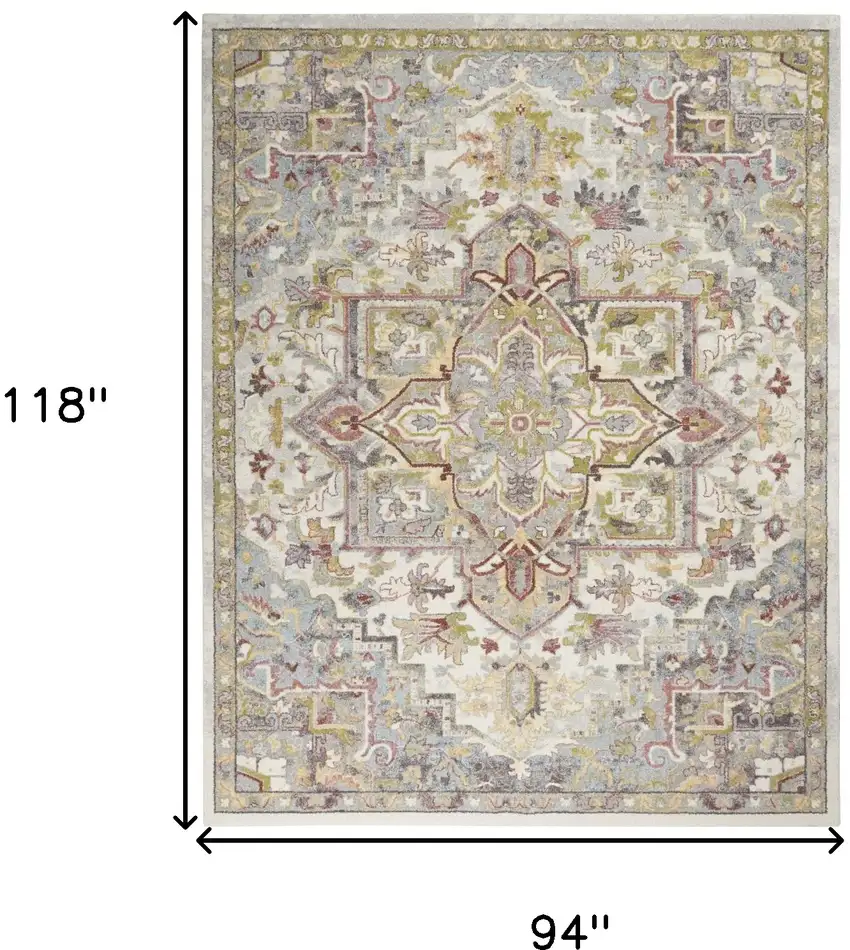 Ivory Green and Gray Floral Area Rug Photo 3