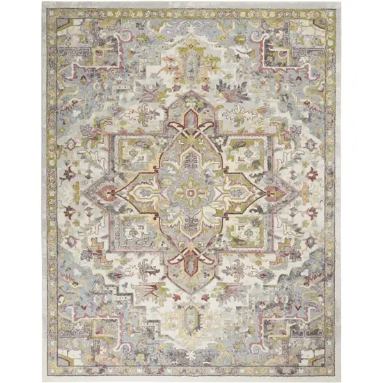 Gray Green And Ivory Floral Medallion Area Rug Photo 1