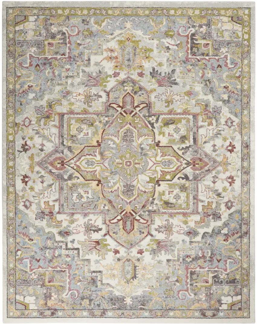 Gray Green And Ivory Floral Medallion Area Rug Photo 1