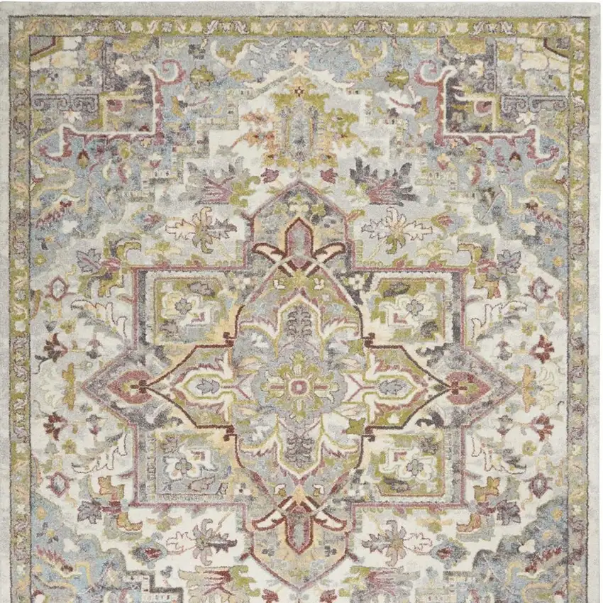Gray Green And Ivory Floral Medallion Area Rug Photo 4