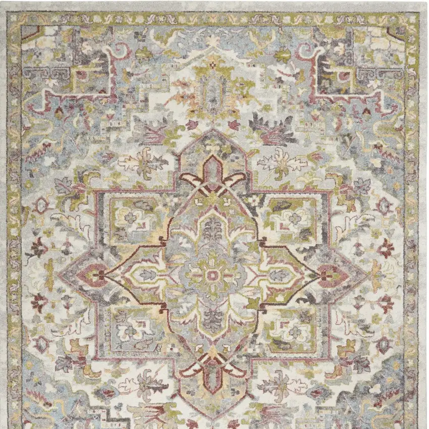 Ivory Green and Gray Floral Area Rug Photo 9