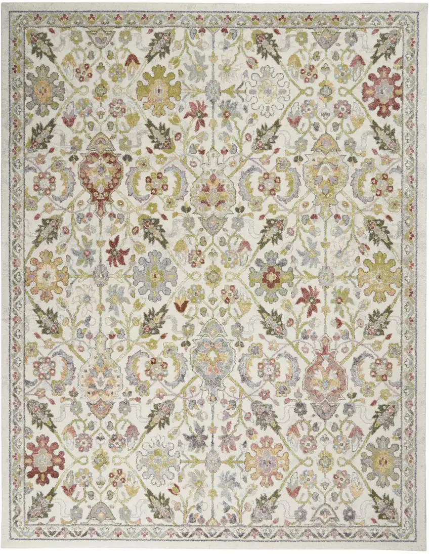 Ivory Green and Gray Floral Area Rug Photo 2