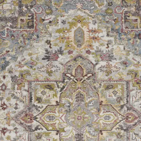 Ivory Green and Gray Floral Medallion Area Rug Photo 8