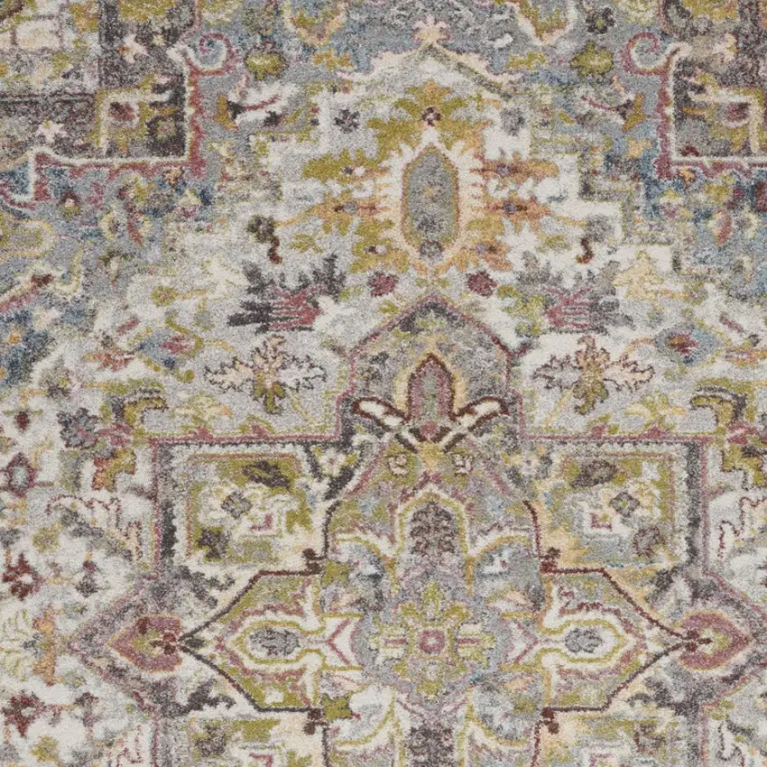 Ivory Green and Gray Floral Medallion Area Rug Photo 8