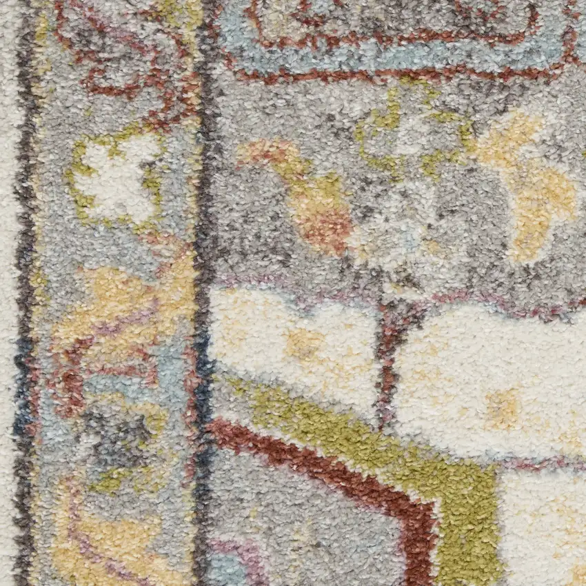 Ivory Green and Gray Floral Medallion Area Rug Photo 8